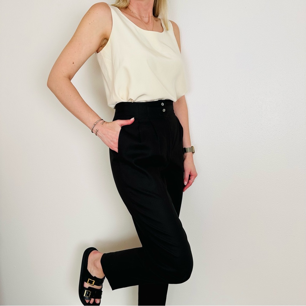Erez Black Linen High Waisted Lightweight Pants Trousers